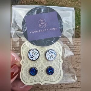 Handmade Blue and White Earring Set